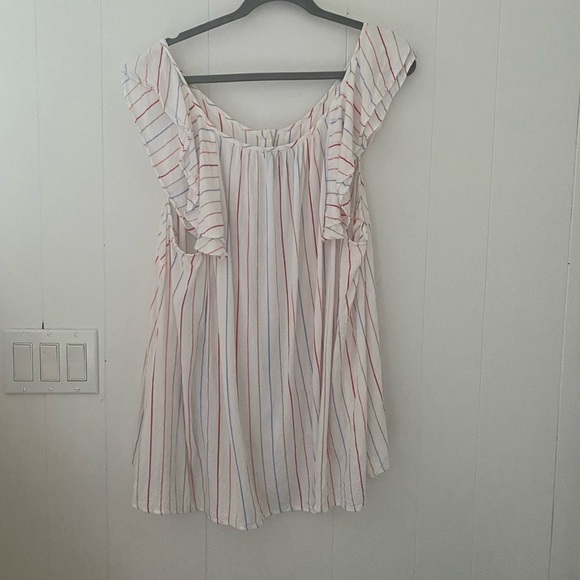 AVA & VIV Womens Top 3X White Multi Colored Striped Ruffle Sleeve Buttons - Picture 3 of 5